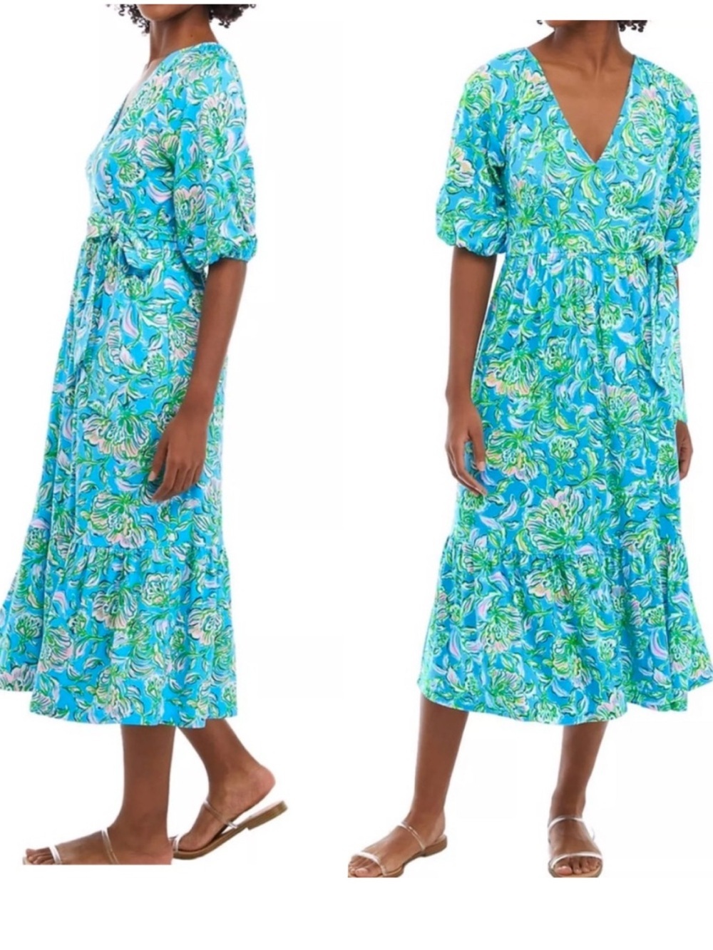 ✅ Lilly Pulitzer Brantley Midi Wrap Dress in Cumulus Blue Chick Magnet size M
